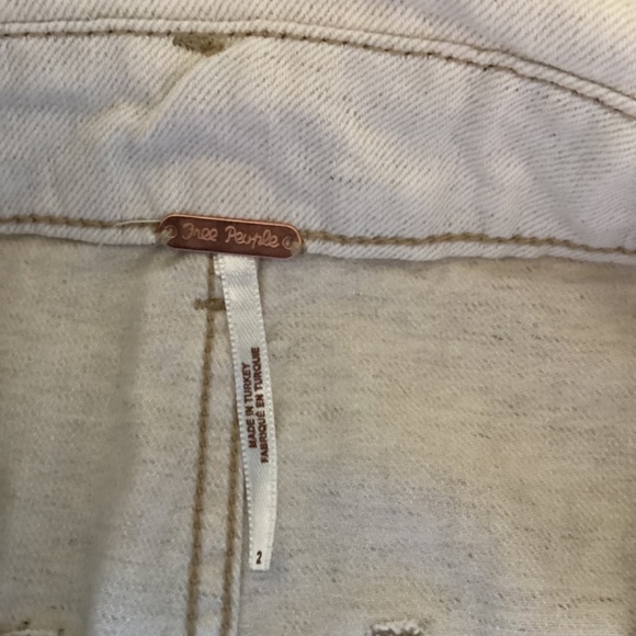 Free People paper bag waist mini skirt‎ oatmeal denim size 2 zippered & belt tie - Picture 8 of 9